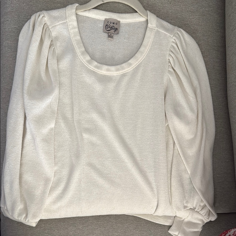 Como Vintage Cream Blouse with Puff Sleeves